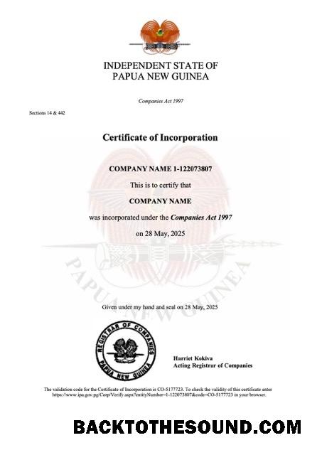 Λήψη Παπούα Νέα Γουινέα Πιστοποιητικό of incorporation Word and PDF Δείγμα σχεδιασμό