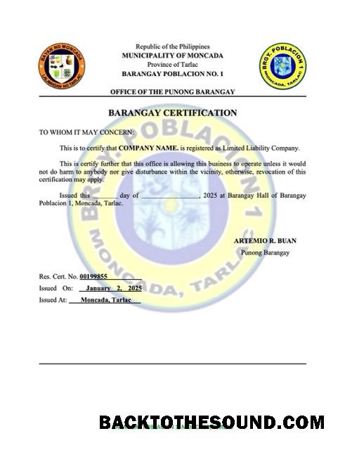 Λήψη Φιλιππίνες Barangay Πιστοποίηση of εγγραφή Word and PDF Δείγμα προεπισκόπηση