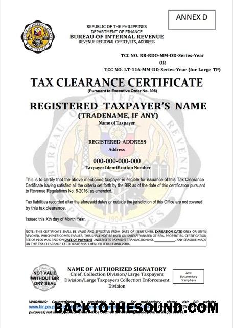 Λήψη Φιλιππίνες Φόρος clearance Πιστοποιητικό Word and PDF Δείγμα πρότυπο