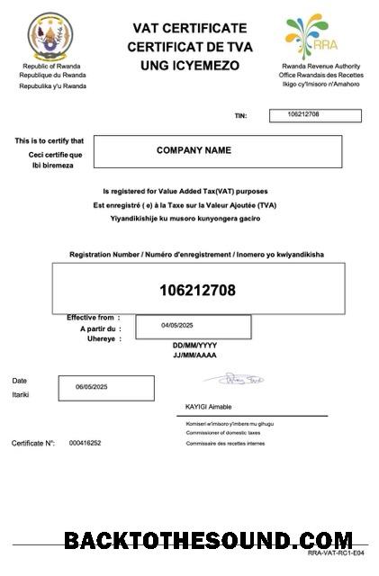 Λήψη Ρουάντα VAT Πιστοποιητικό Word and PDF Δείγμα προεπισκόπηση