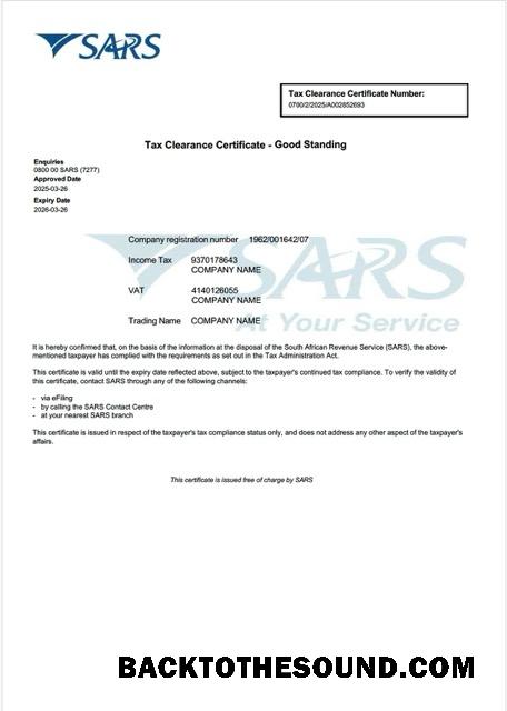 Λήψη Νότια Αφρική Φόρος clearance Πιστοποιητικό Word and PDF Δείγμα δείγμα