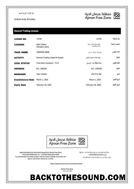 Λήψη ΗΑΕ Ajman trading Άδεια Word and PDF Δείγμα σχεδιασμό