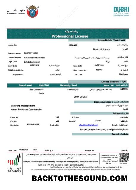 Λήψη ΗΑΕ Dubai Επαγγελματικό Άδεια of Εταιρεία Word and PDF Δείγμα προεπισκόπηση