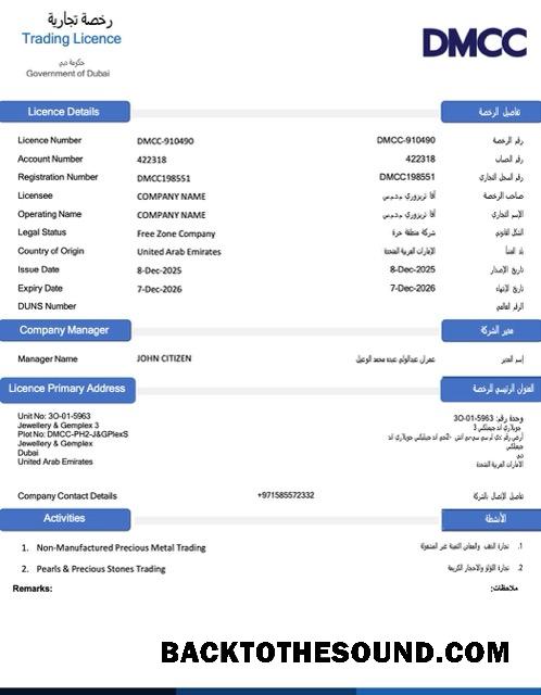Επαγγελματικό Λήψη ΗΑΕ Dubai trading Άδεια Word and PDF Πρότυπο, Έκδοση 2 Δείγμα