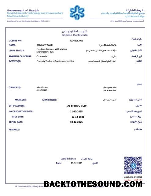 Λήψη ΗΑΕ Sharjah Άδεια Πιστοποιητικό Word and PDF Δείγμα σχεδιασμό