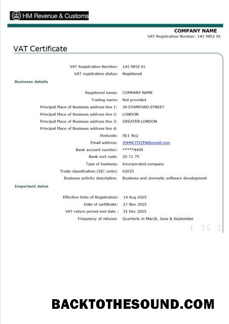 Λήψη Ηνωμένο Βασίλειο VAT Πιστοποιητικό Word and PDF Δείγμα σχεδιασμό