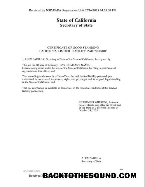 Λήψη ΗΠΑ California Πιστοποιητικό of good standing Word and PDF Δείγμα σχεδιασμό