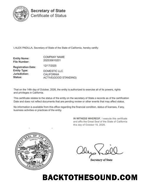 Επεξεργάσιμο Λήψη ΗΠΑ California Πιστοποιητικό of good standing Word and PDF Πρότυπο, Έκδοση 2 Δείγμα