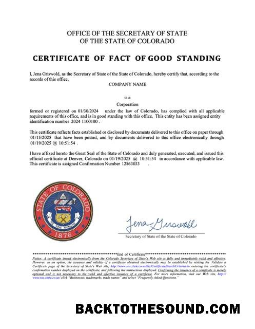 Λήψη ΗΠΑ Colorado Πιστοποιητικό of fact of good standing Word and PDF Δείγμα προεπισκόπηση