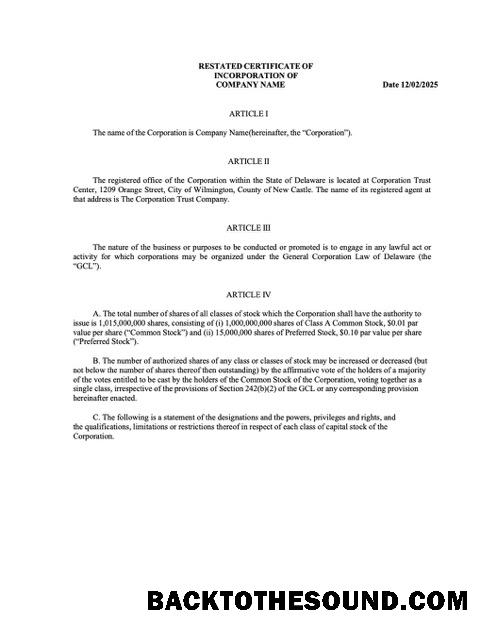 Ρεαλιστικό Λήψη ΗΠΑ Delaware Πιστοποιητικό of incorporation Word and PDF Πρότυπο, Έκδοση 2 Δείγμα