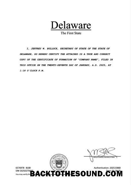 Λήψη ΗΠΑ Delaware εγγραφή Πιστοποιητικό Word and PDF Δείγμα δείγμα