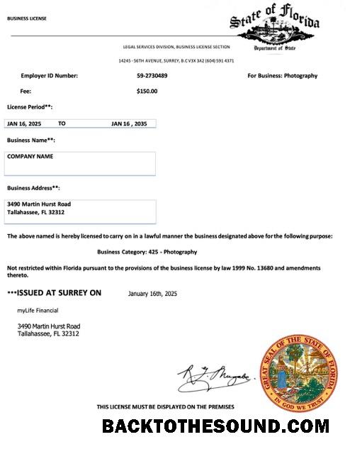 Λήψη ΗΠΑ Florida Επιχείρηση Άδεια Word and PDF Δείγμα πρότυπο