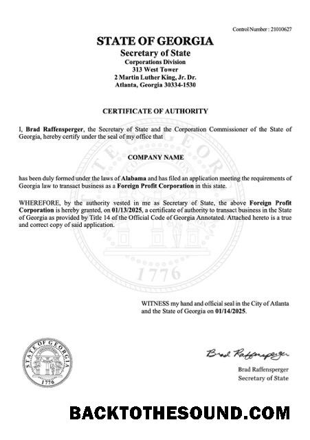 Λήψη ΗΠΑ Γεωργία Πιστοποιητικό of authority Word and PDF Δείγμα προεπισκόπηση