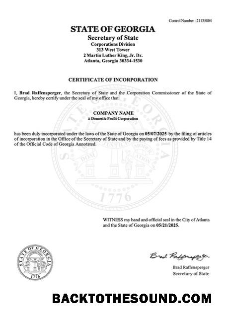 Λήψη ΗΠΑ Γεωργία Πιστοποιητικό of incorporation Word and PDF Δείγμα σχεδιασμό