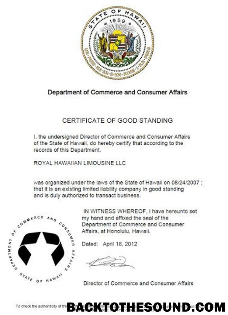 Λήψη ΗΠΑ Hawaii Πιστοποιητικό of good standing Δείγμα προεπισκόπηση