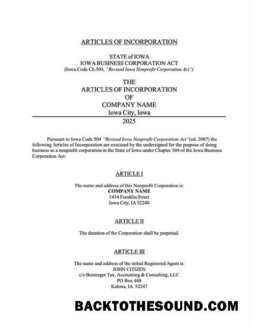 Λήψη ΗΠΑ Iowa articles of incorporation Word and PDF Δείγμα προεπισκόπηση