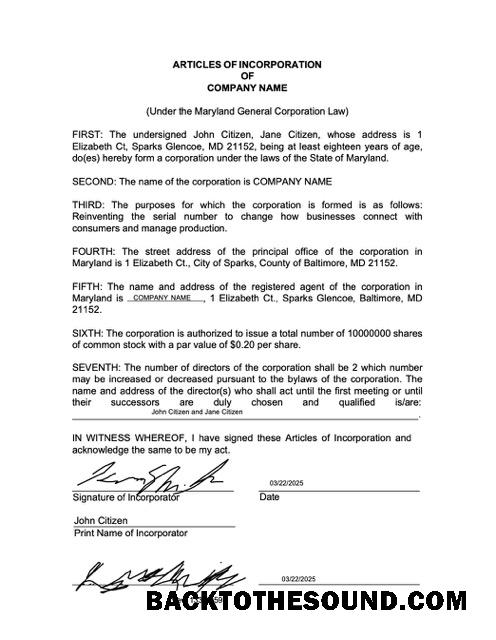 Λήψη ΗΠΑ Maryland articles of incorporation Word and PDF Δείγμα σχεδιασμό