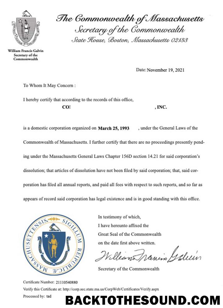 Λήψη ΗΠΑ Massachusetts Πιστοποιητικό of good standing Δείγμα σχεδιασμό