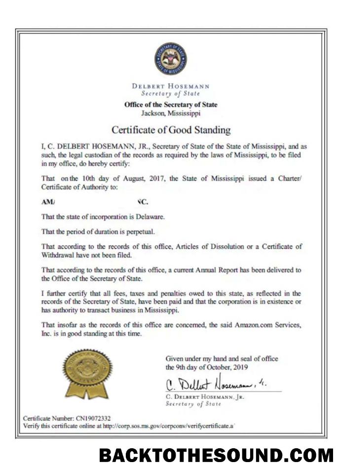 Λήψη ΗΠΑ Mississippi Πιστοποιητικό of good standing Δείγμα δείγμα