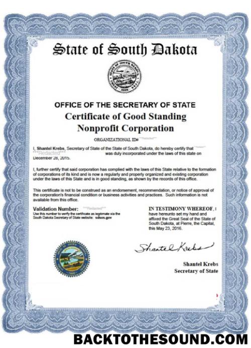 Λήψη ΗΠΑ South Dakota Πιστοποιητικό of good standing Δείγμα προσχέδιο