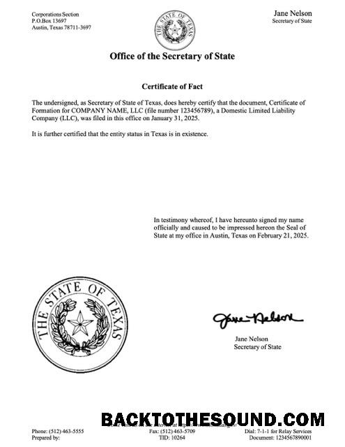 Λήψη ΗΠΑ Texas Πιστοποιητικό of fact Word and PDF Δείγμα σχεδιασμό
