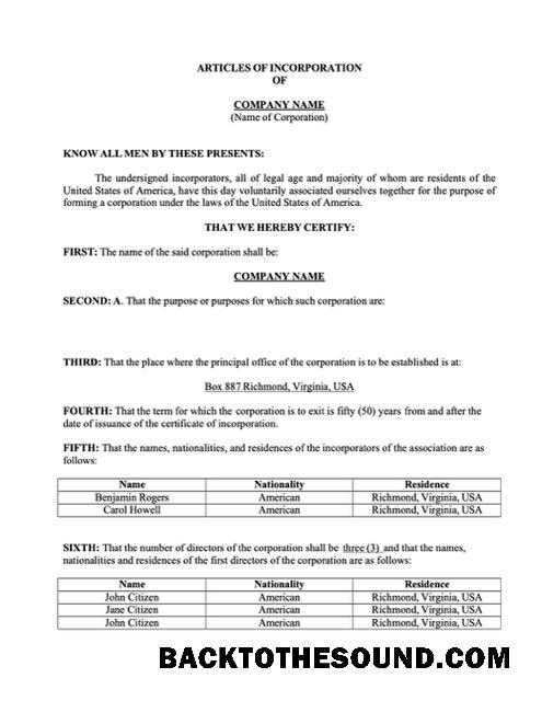 Λήψη ΗΠΑ Virginia articles of incorporation Word and PDF Δείγμα προσχέδιο