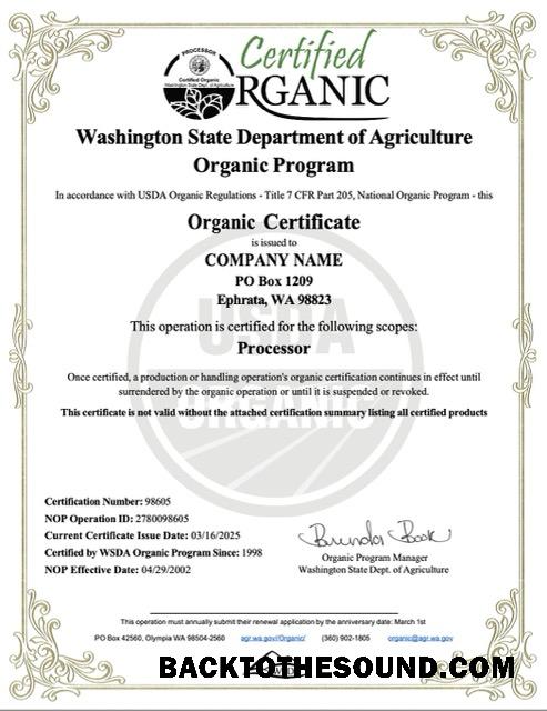 Λήψη ΗΠΑ Washington organic Πιστοποιητικό of Εταιρεία Word and PDF Δείγμα προεπισκόπηση