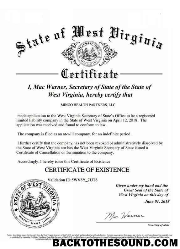 Λήψη ΗΠΑ West Virginia Πιστοποιητικό of good standing Δείγμα πρότυπο