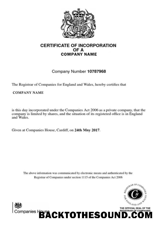 Λήψη Ηνωμένο Βασίλειο Πιστοποιητικό of Incorporation Δείγμα προσχέδιο