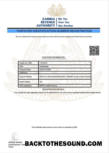 Λήψη Ζάμπια taxpayer ταυτοποίηση number εγγραφή Word and PDF Δείγμα προεπισκόπηση