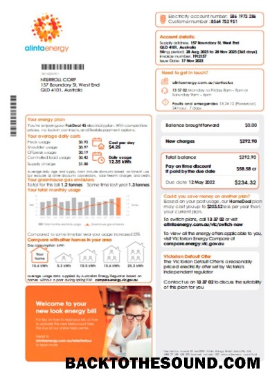Scarica Alinta energy Elettricità Bolletta Affari Bolletta, Pagina 1, SCR Campione mockup