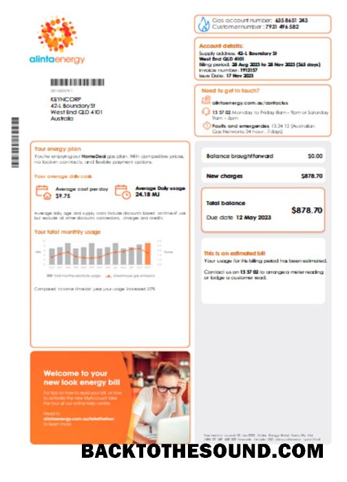 Scarica Alinta energy Gas Bolletta Affari Bolletta, Pagina 1, SCR Campione design