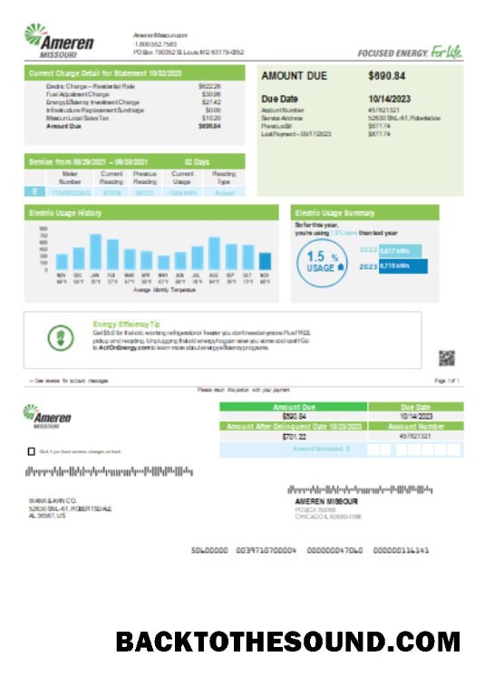 Scarica Ameren Missouri Elettricità Bolletta Affari Bolletta, Pagina 1, SCR Campione modello