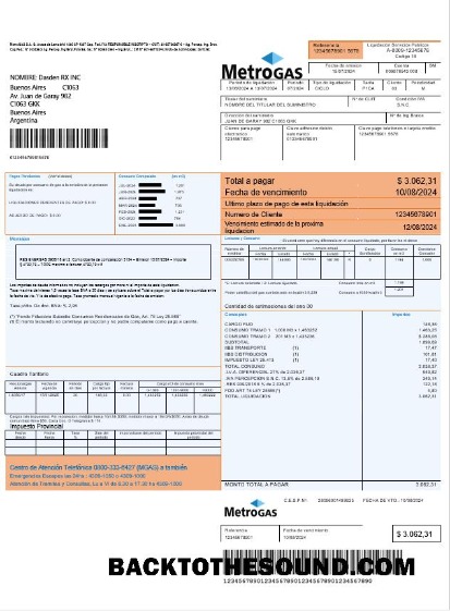 Scarica Argentina Metrogas easy to fill Affari Bolletta Bolletta in Word and PDF Formato Campione mockup