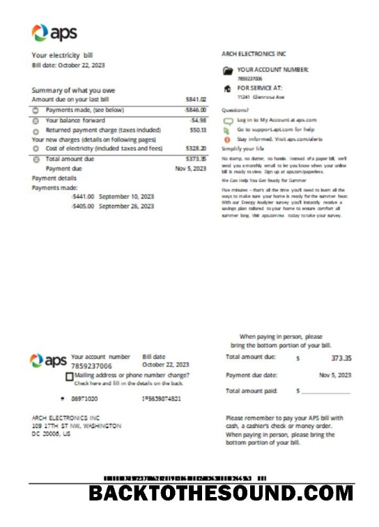 Pobierz Arizona APS Prąd proof of address Rachunek Biznes Rachunek SCR Próbka makieta