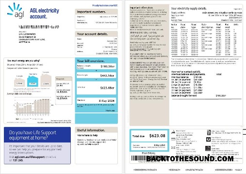 Scarica Australia AGL Elettricità Account energy Affari Bolletta Bolletta, 3 pages, Versione 2 Campione modello