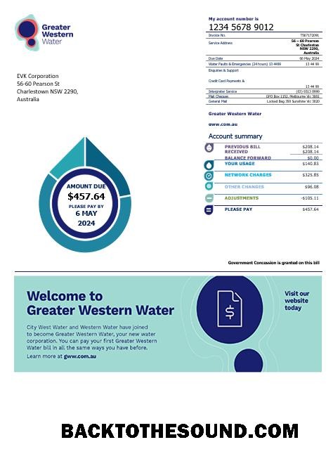 Scarica Australia Greater Western Acqua Affari Bolletta Bolletta in Campione mockup