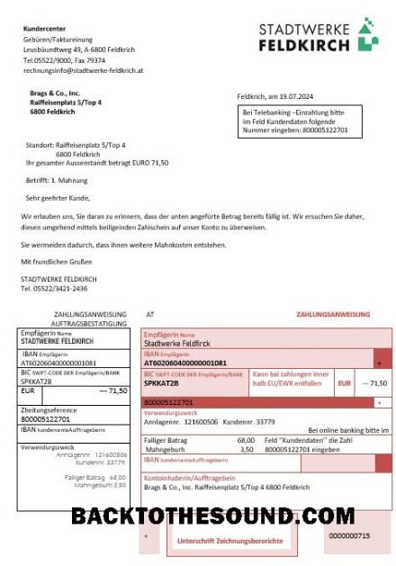 Scarica Austria Stadtwerke Feldkirch Affari Bolletta Bolletta in Word and PDF Formato Campione anteprima