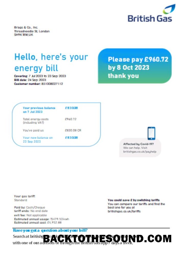 Scarica British Gas Energy Bolletta Affari Bolletta SCR Pagina 1 Campione anteprima