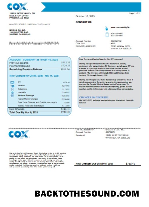 Scarica COX Bolletta Affari Bolletta, page1, SCR Campione modello