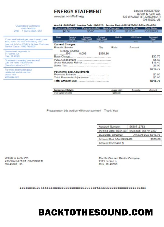 Scarica California PG&E (Pacific Gas and Electric Azienda) Bolletta Affari Bolletta SCR Campione mockup