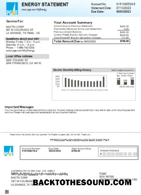 Scarica California PG&E Elettricità Bolletta Affari Bolletta, SCR Campione design