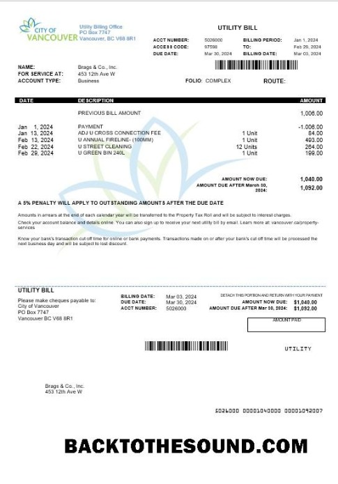 Scarica Canada British Columbia City of Vancouver Affari Bolletta Bolletta Campione design