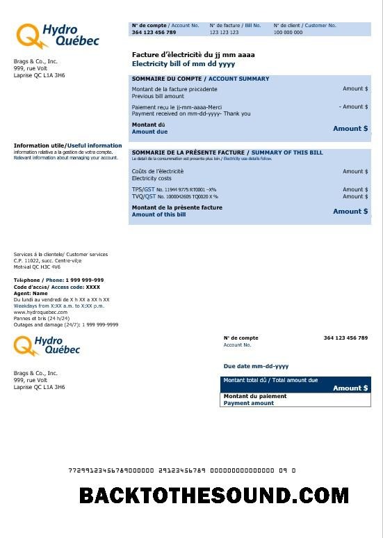 Scarica Canada Hydro Quebec Affari Bolletta Bolletta in Word and PDF Formati (2) Campione anteprima