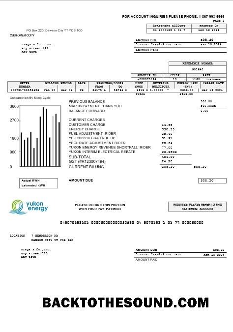 Scarica Canada Yukon Energy Affari Bolletta Bolletta in Word and PDF Formati Campione modello
