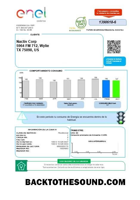 Scarica Colombia ENEL energy Affari Bolletta Bolletta in Word and PDF Formati Campione mockup