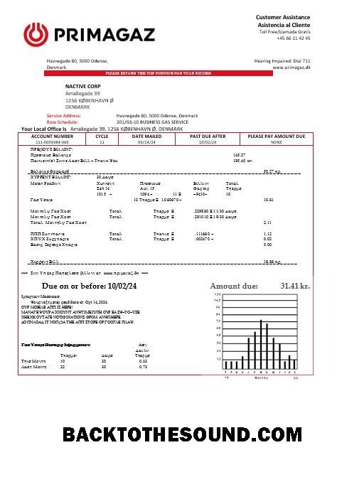 Scarica Danimarca Primagaz Danimarca Gas Affari Bolletta Bolletta in Word and PDF Formati Campione anteprima