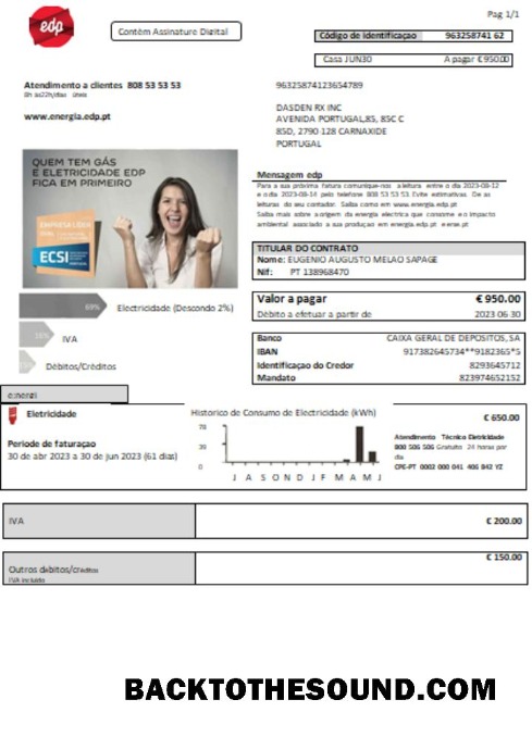 Scarica EDP Portogallo Elettricità Bolletta Affari Bolletta, scr Campione design