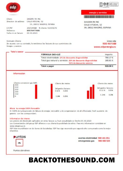 Scarica EDP Spagna Energia Bolletta Affari Bolletta, SCR Campione design