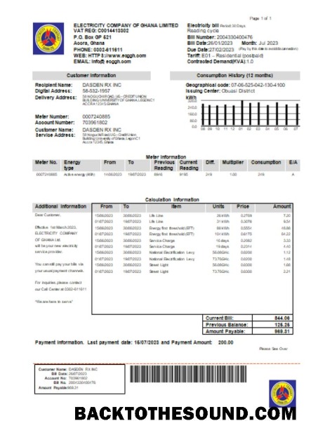 Scarica Elettricità Azienda of Ghana Ltd Bolletta Affari Bolletta,SCR Campione mockup